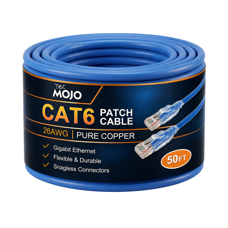 Tecmojo UL Listed Cat6 50ft Ethernet Patch Cable, 26AWG 100% Pure Copper Conductors, Cat6 Network Cable, Snagless RJ45 for Router, Modem, Xbox, Laptop, Servers, Blue