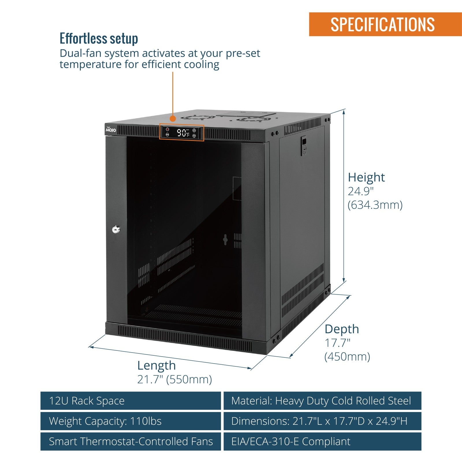 12U Wall Mount Rack Cabinet With Thermostat,Structure | Tecmojo