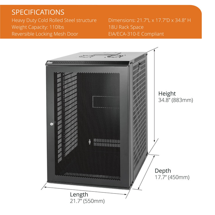 Tecmojo 18U 450mm Depth Black Mesh Door Standard Wall Mount Cabinet(Flat Pack)