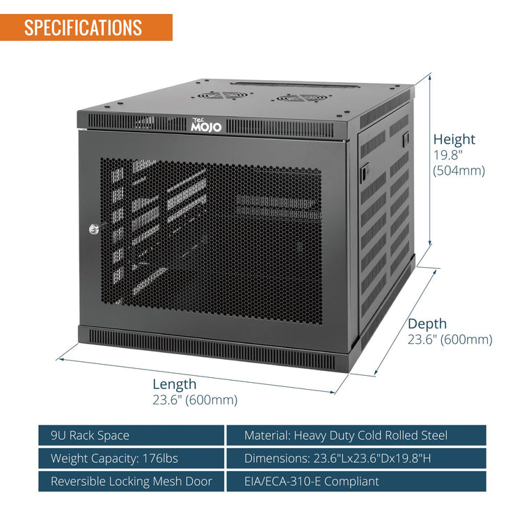 Tecmojo 9U 600mm Depth Mesh Door Elite Wall Mount Cabinet( Flat Pack)