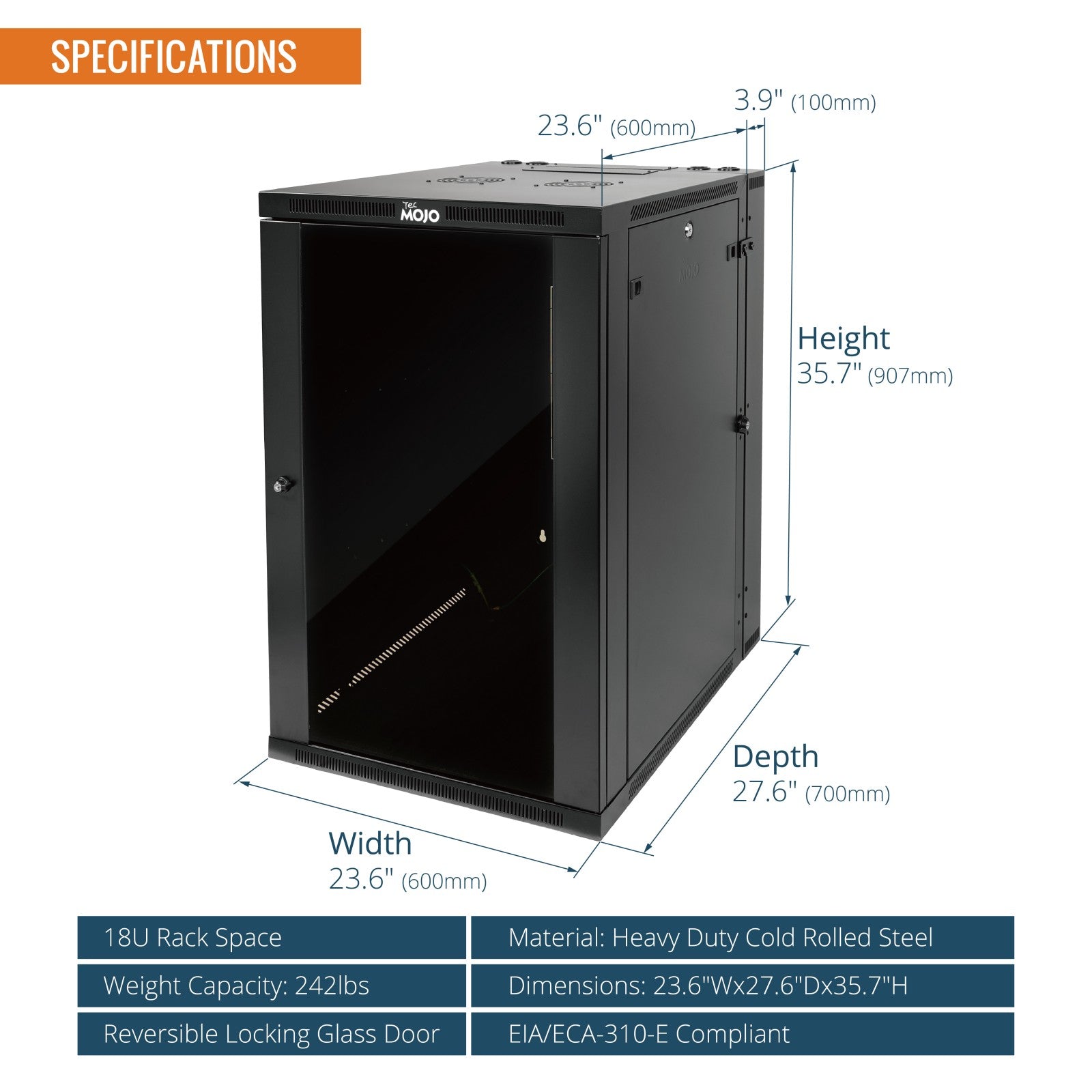 18U Hinged Wall Mount Rack Cabinet,700mm Depth | Tecmojo