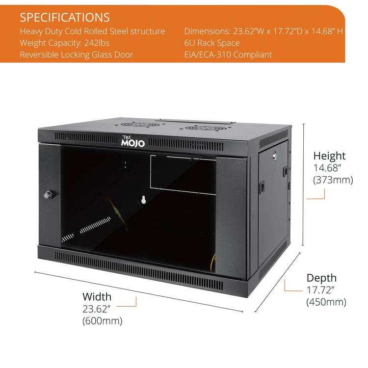 Tecmojo 6U 450mm Depth Glass Door Professional Wall Mount Cabinet( Fully Welded)