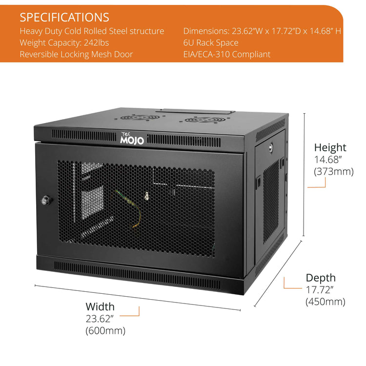 Tecmojo 6U 450mm Depth Mesh Door Professional Wall Mount Cabinet( Fully Welded)