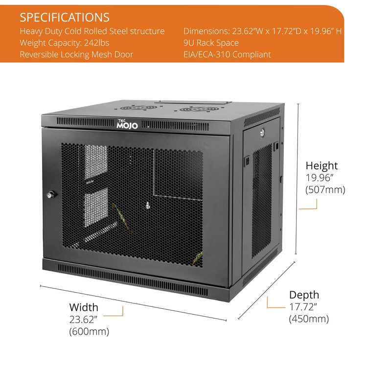 Tecmojo 9U 450mm Depth Mesh Door Professional Wall Mount Cabinet( Fully Welded)