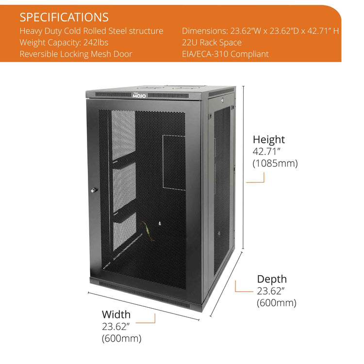 Tecmojo 22U 600mm Depth Mesh Door Professional Wall Mount Cabinet( Fully Welded)