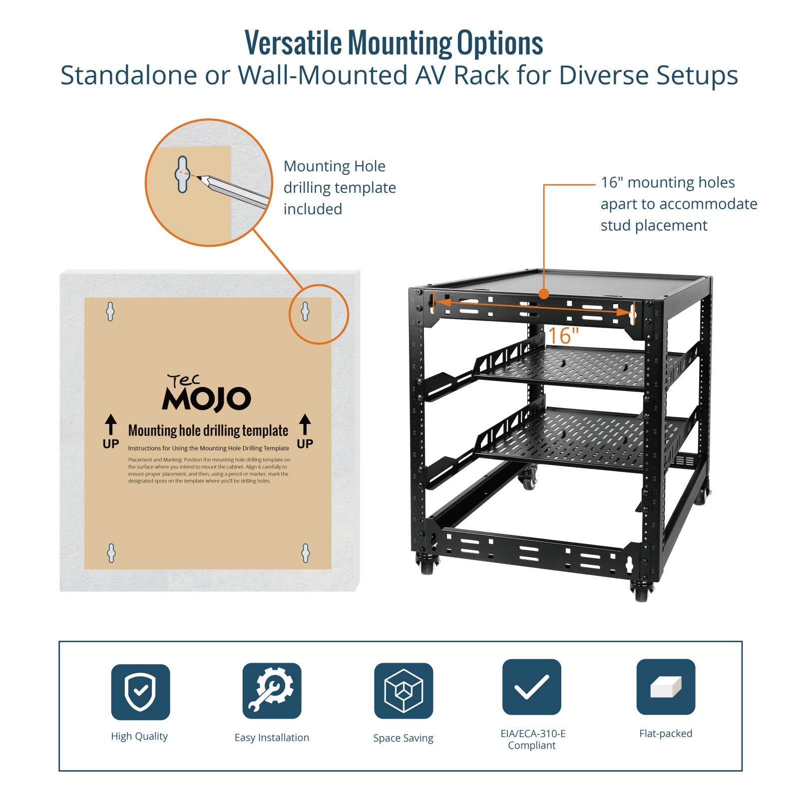 12U Open Frame Server Rack AV Rack with Casters | Tecmojo