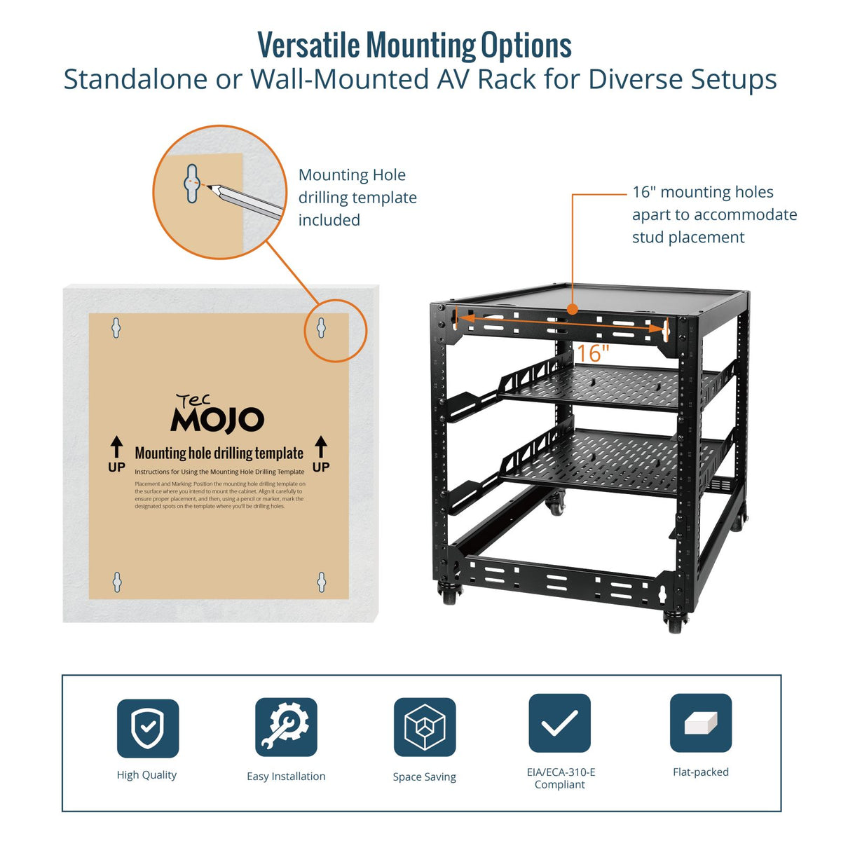 Castors Av Rack 12U Open Frame Server Rack AV Rack with Casters | Tecmojo