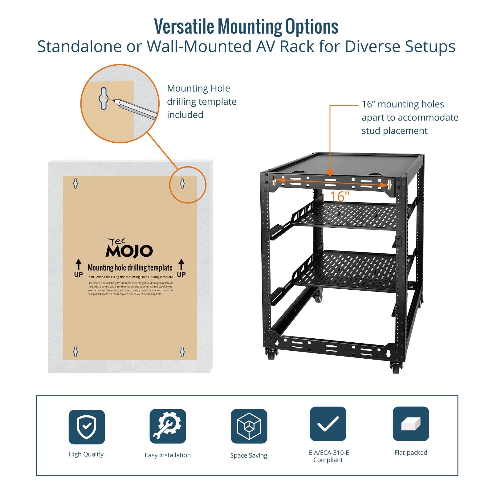 Open Av Rack 16U Open Frame Rack 4-Post AV Rack with Casters | Tecmojo