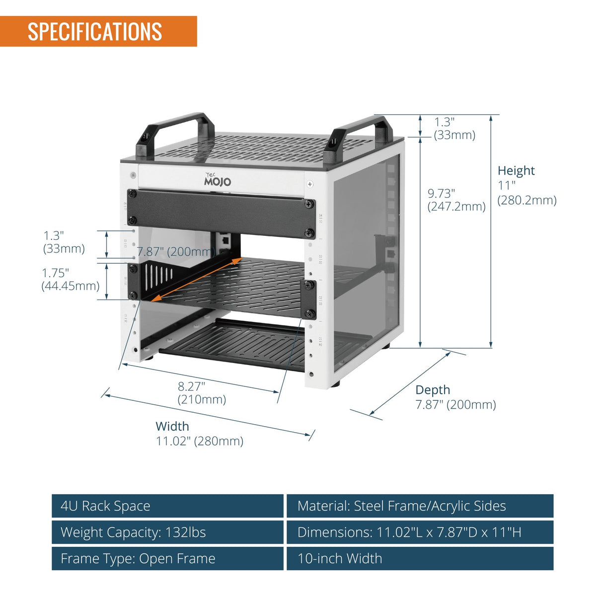 Tecmojo 4U Network Rack, 10 inch Mini Server Rack with 2 Side Transluc