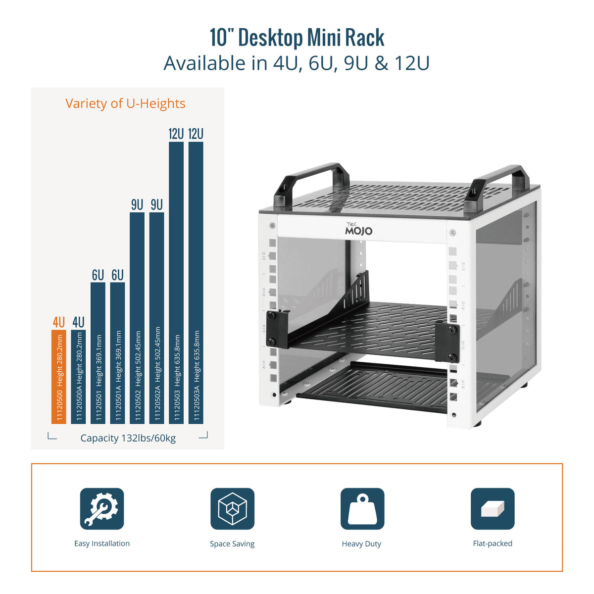 10 Inch Rack System Tecmojo 4U Network Rack, 10 inch Mini Server Rack with 2 Side Transluc
