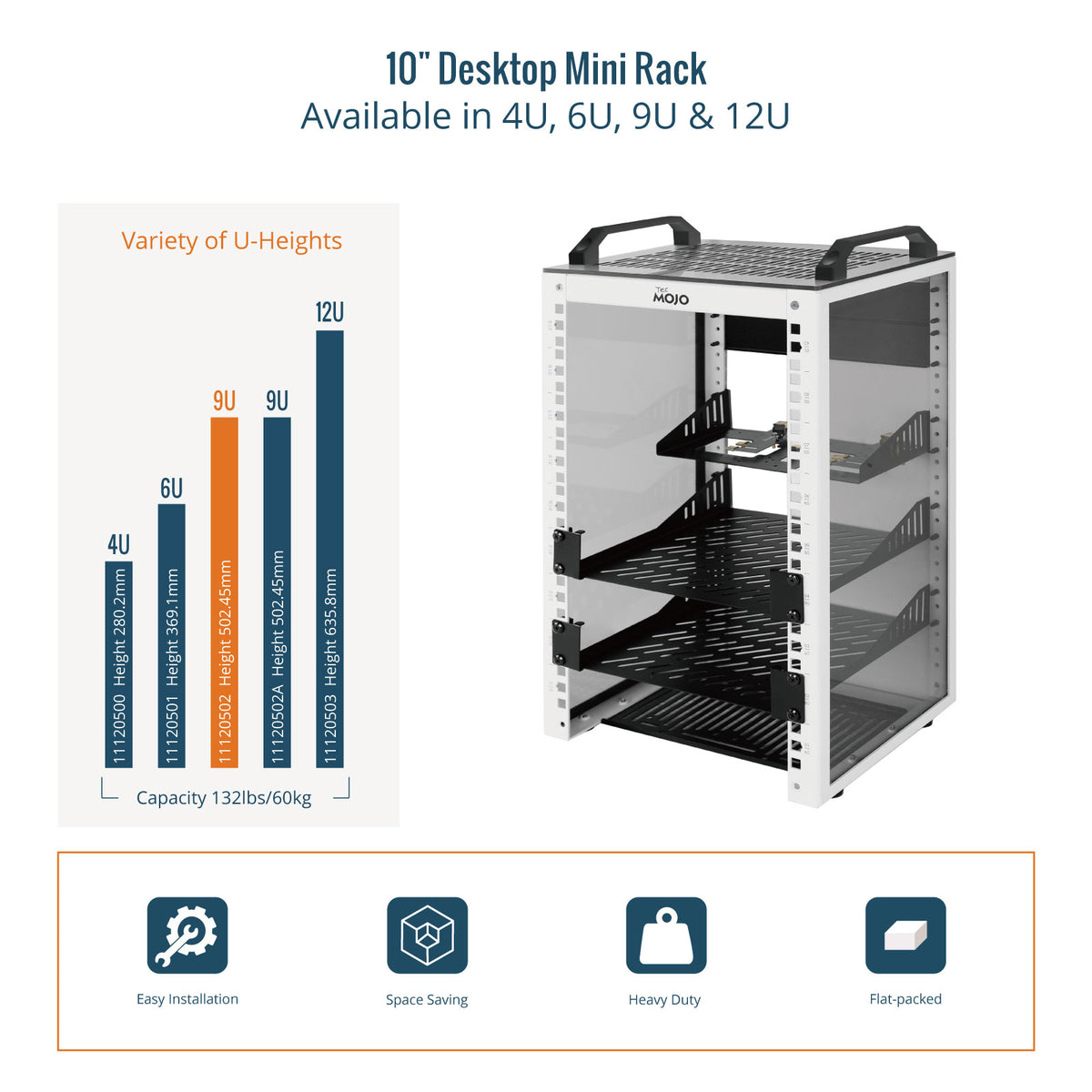 Tecmojo 9U Network Rack Mini Server Rack with 2 Side Translucent Panel