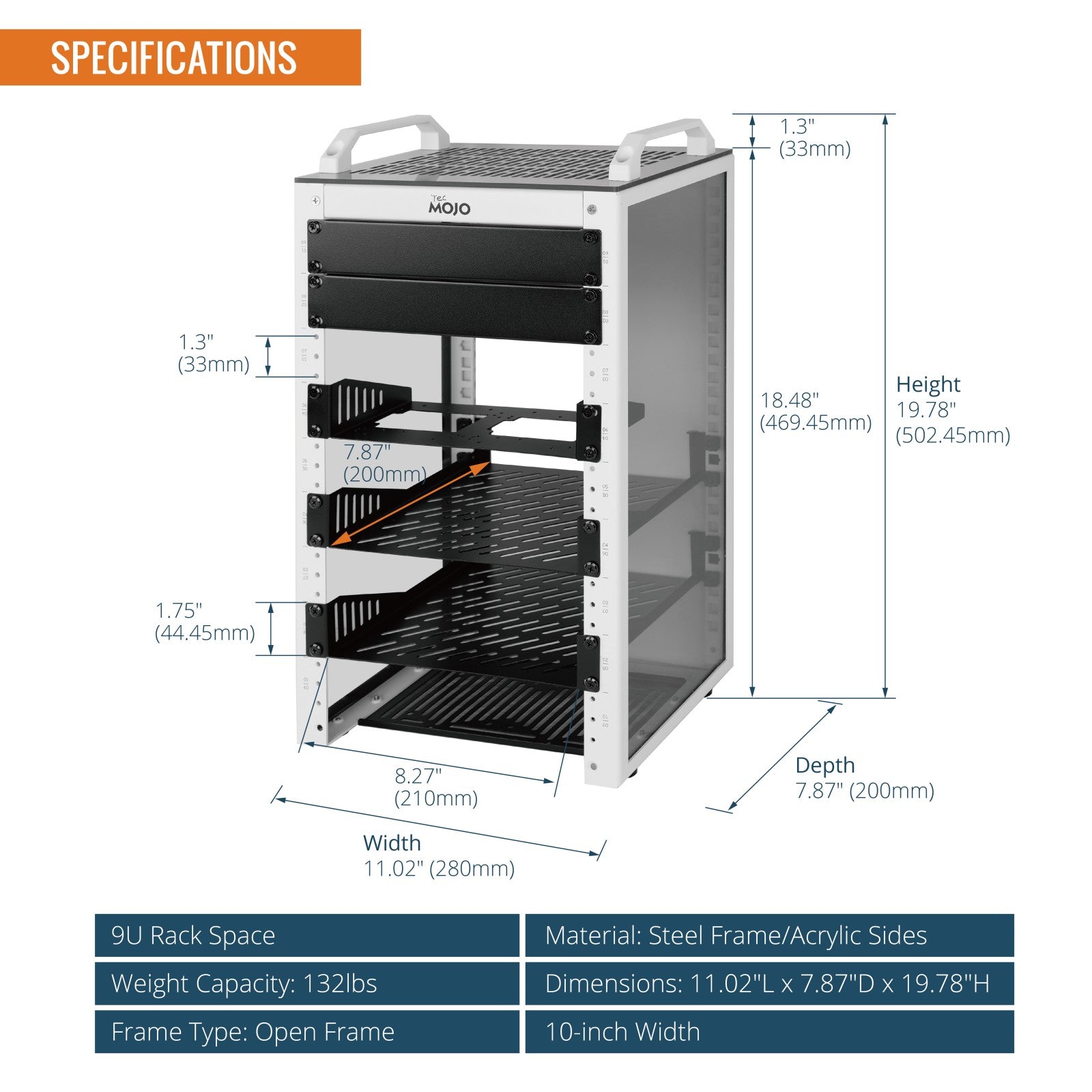 Tecmojo 9U Network Rack Mini Server Rack with 2 Side Translucent Panel