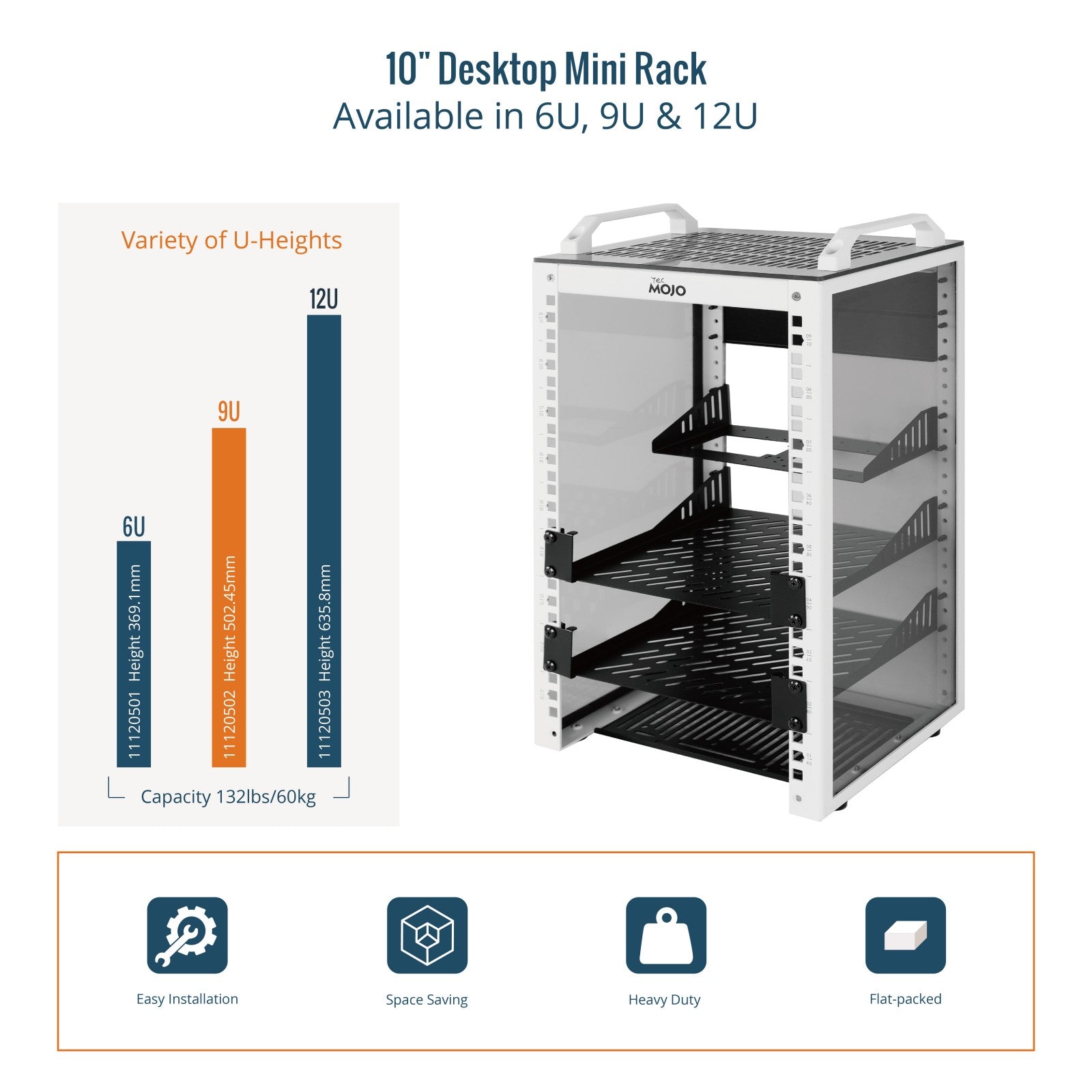 Tecmojo 9U Network Rack Mini Server Rack with 2 Side Translucent Panel
