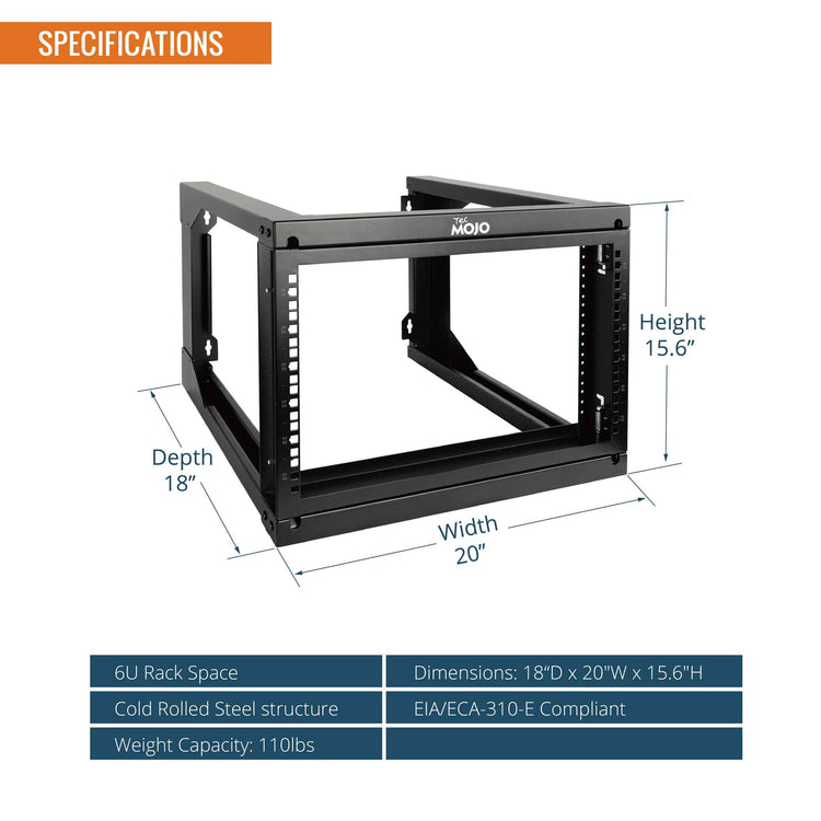 Tecmojo 6U 18in Depth Swing Gate Wall Rack for 19" Server and Network Device