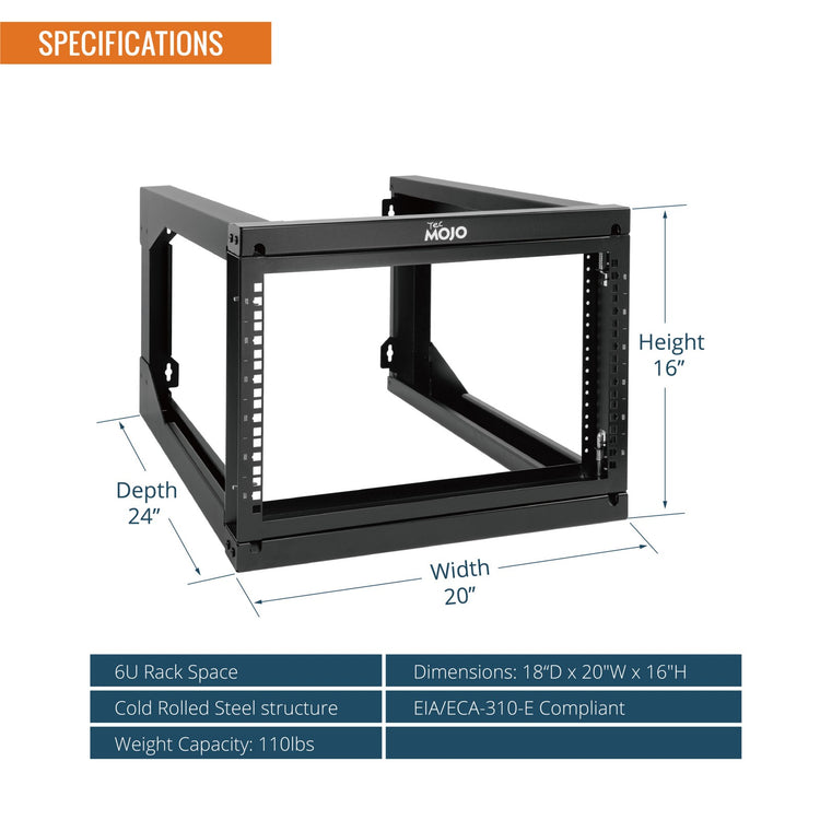 Tecmojo 6U 24in Depth Swing Gate Wall Rack for 19" Server and Network Device