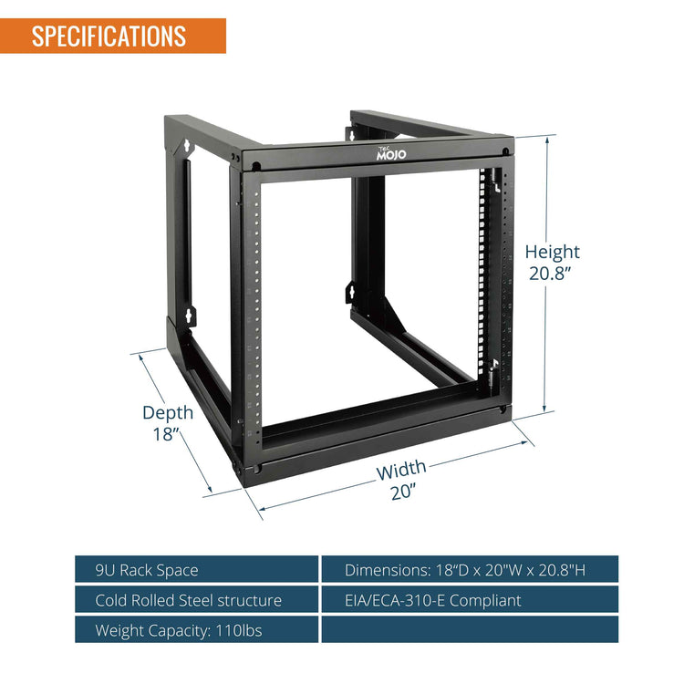 Tecmojo 9U 18in Depth Swing Gate Wall Rack for 19" Server and Network Device