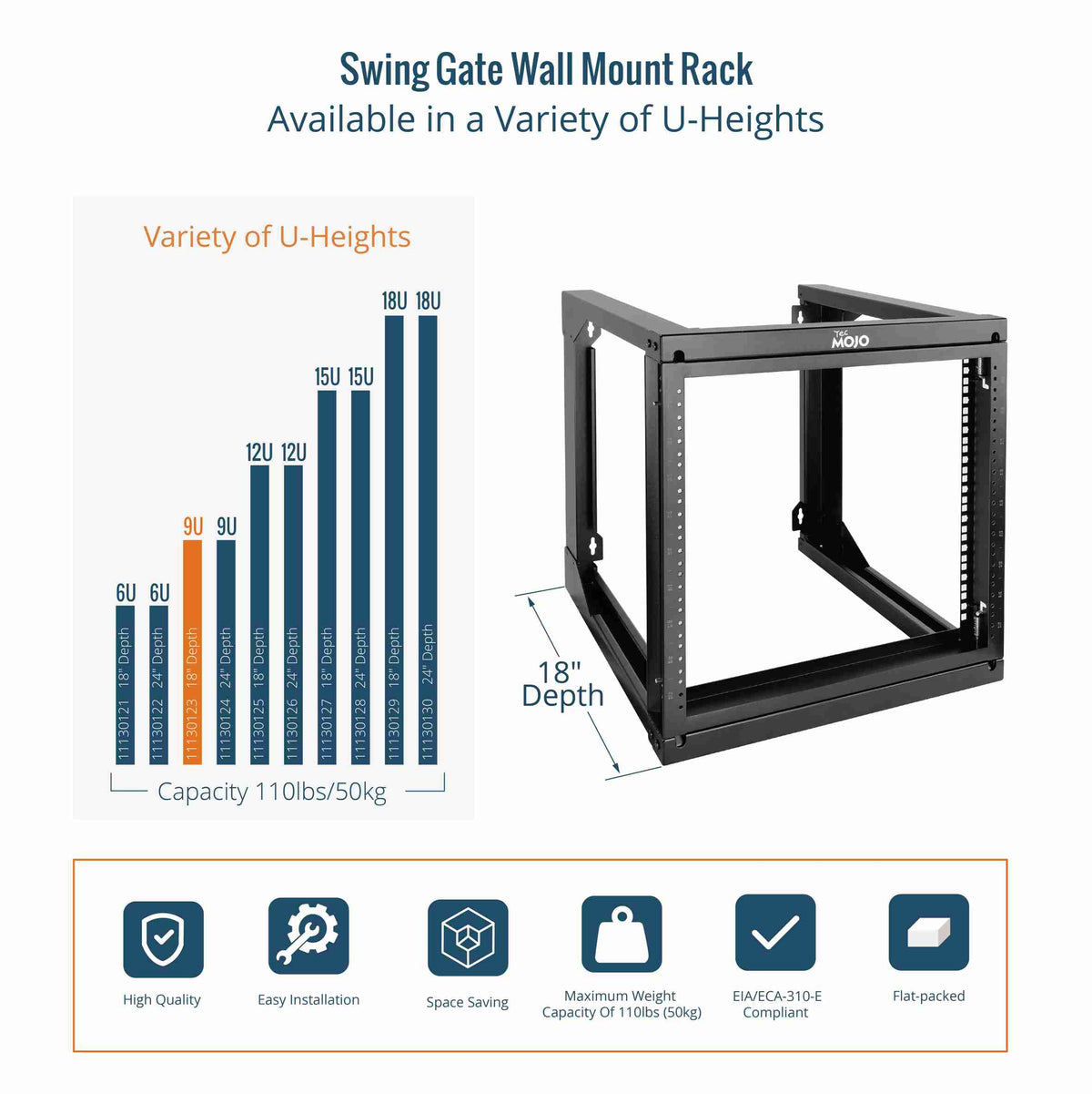 Computer Rack Swing Out 9U Wall Mount Server Rack,Swing Gate,18