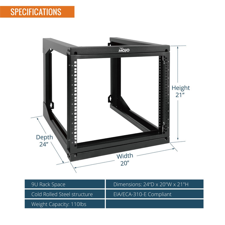 Tecmojo 9U 24in Depth Swing Gate Wall Rack for 19" Server and Network Device