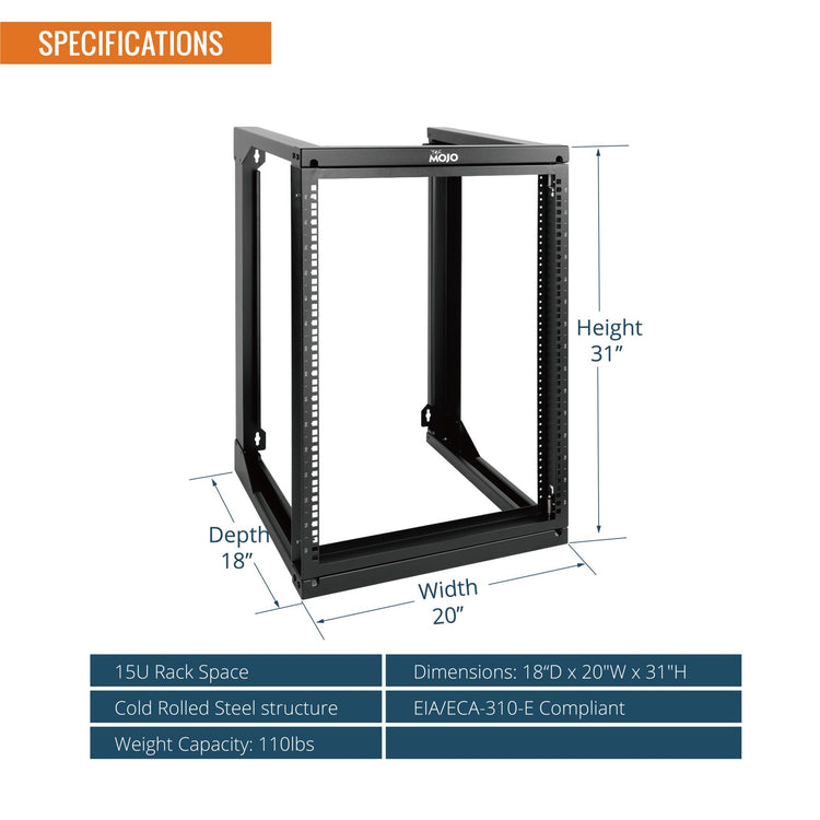 Tecmojo 15U 18in Depth Swing Gate Wall Rack for 19" Server and Network Device