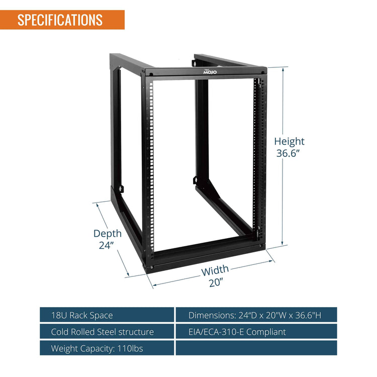 Tecmojo 18U 24in Depth Swing Gate Wall Rack for 19" Server and Network Device