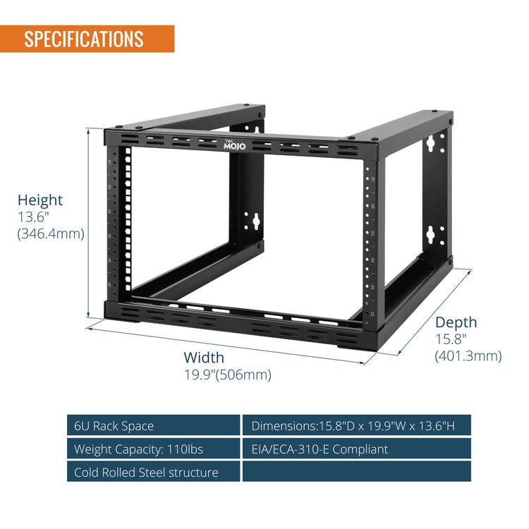 Tecmojo 6U 15.80in Depth Wall Rack for 19" Server and Network Device