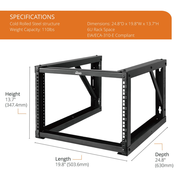 Tecmojo 6U 24.81in Depth Wall Rack for 19" Server and Network Device