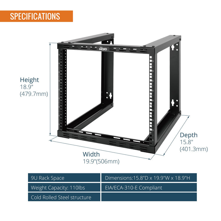 Tecmojo 9U 15.80in Depth Wall Rack for 19" Server and Network Device