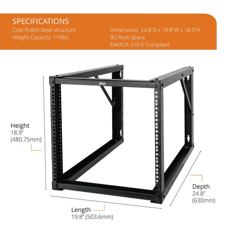 Tecmojo 9U 24.81in Depth Wall Rack for 19" Server and Network Device