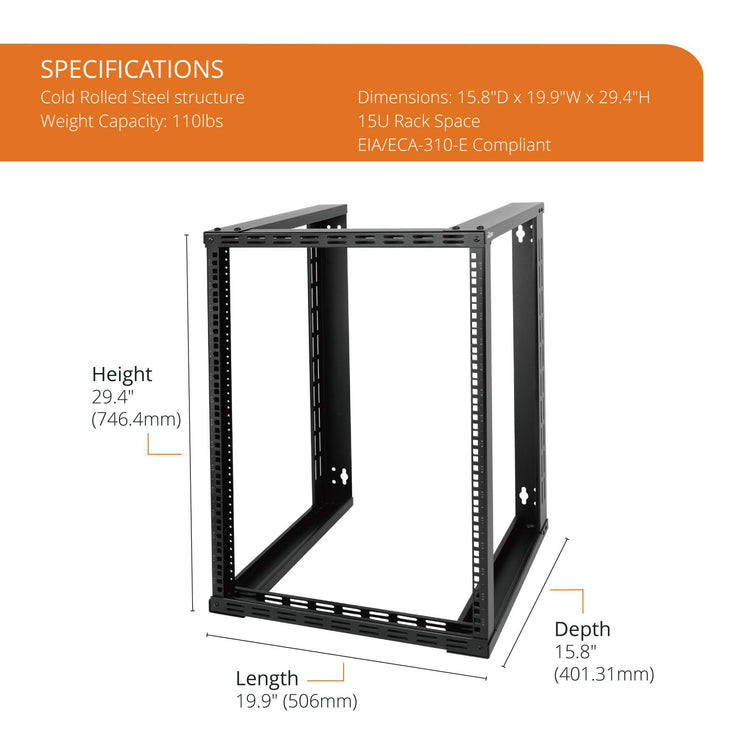 Tecmojo 15U 15.80in Depth Wall Rack for 19" Server and Network Device