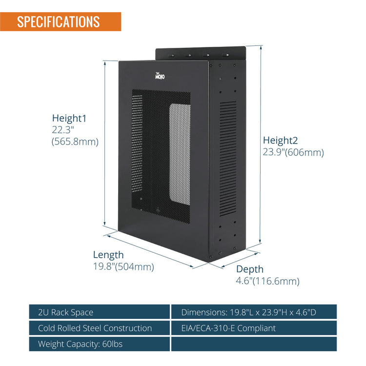 Tecmojo 2U Vertical/Horizontal Vented Wall Mountable Server Rack for 19" IT Equipment