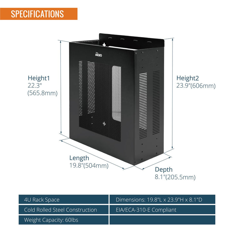 Tecmojo 4U Vertical/Horizontal Vented Wall Mountable Server Rack for 19" IT Equipment