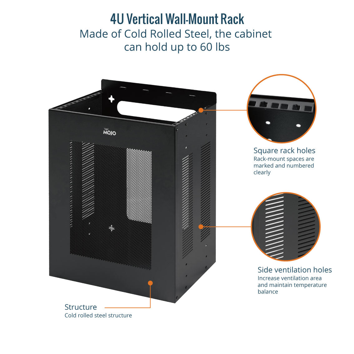 Tecmojo 4U Vertical/Horizontal Vented Wall Mountable Server Rack for 1