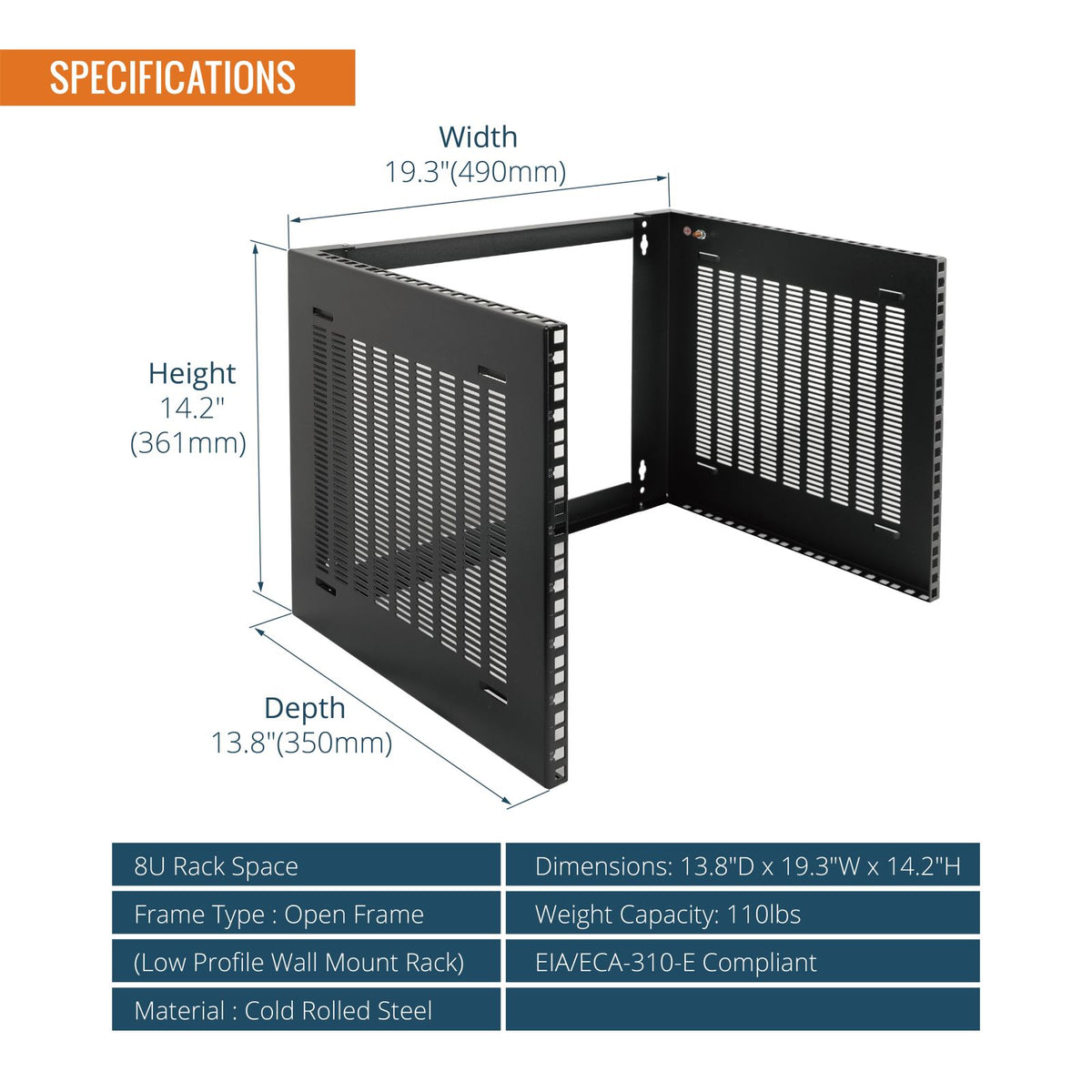 Shallow Depth Rack Server 8U Foldable Wall Mount Rack 13.8