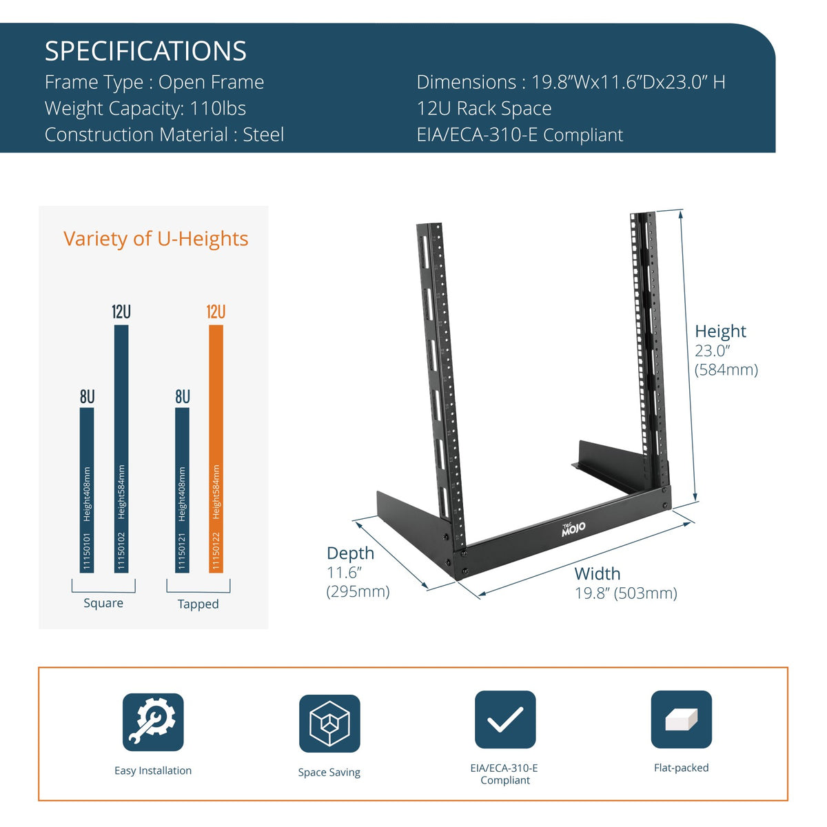 12u Desktop Rack Rugged Tecmojo 12U Desktop Rack 2 Post Open Frame Rack for 19in Equipment(tap