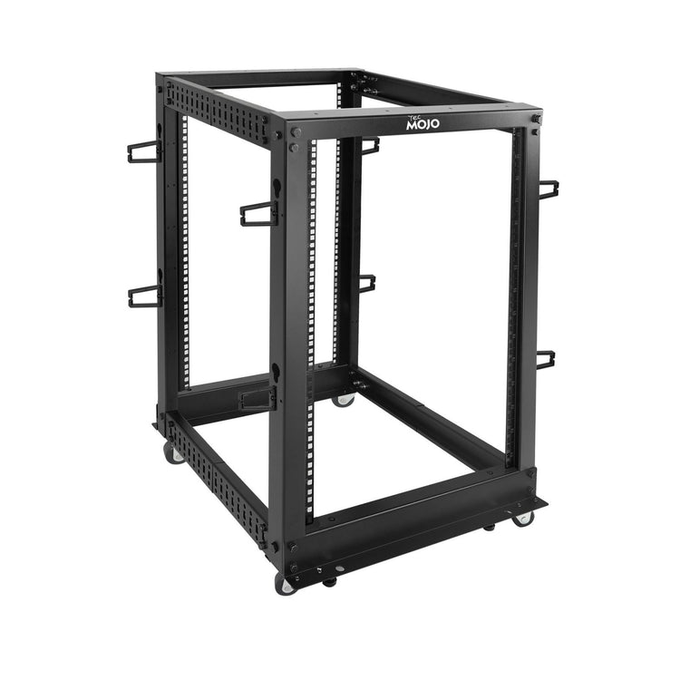 Tecmojo 15U 4-Post Adjustable Depth 26.2-44.2in Open Frame Server Rack with Casters