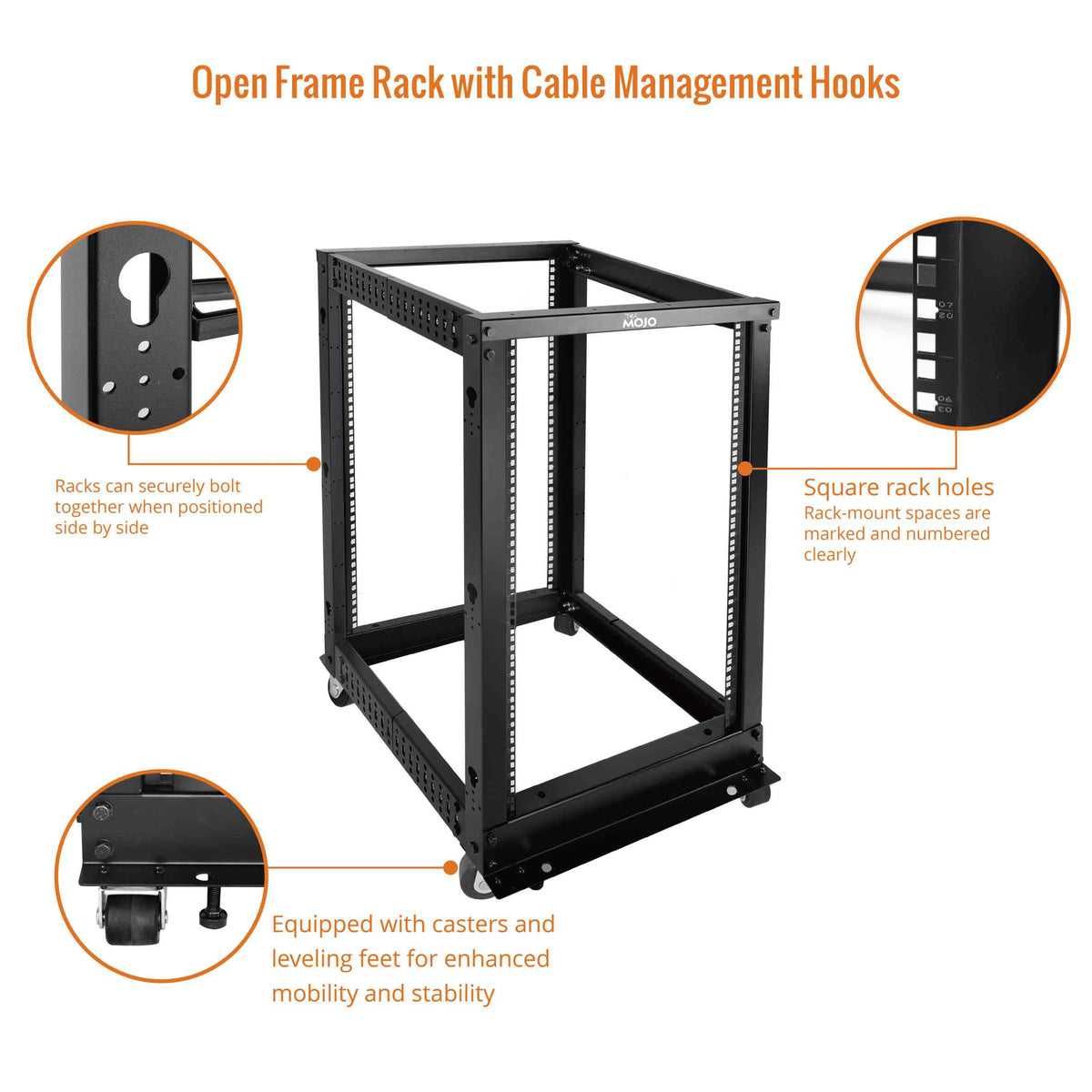 Tecmojo 18U 4-Post Adjustable Depth 26.2-44.2in Open Frame Server Rack