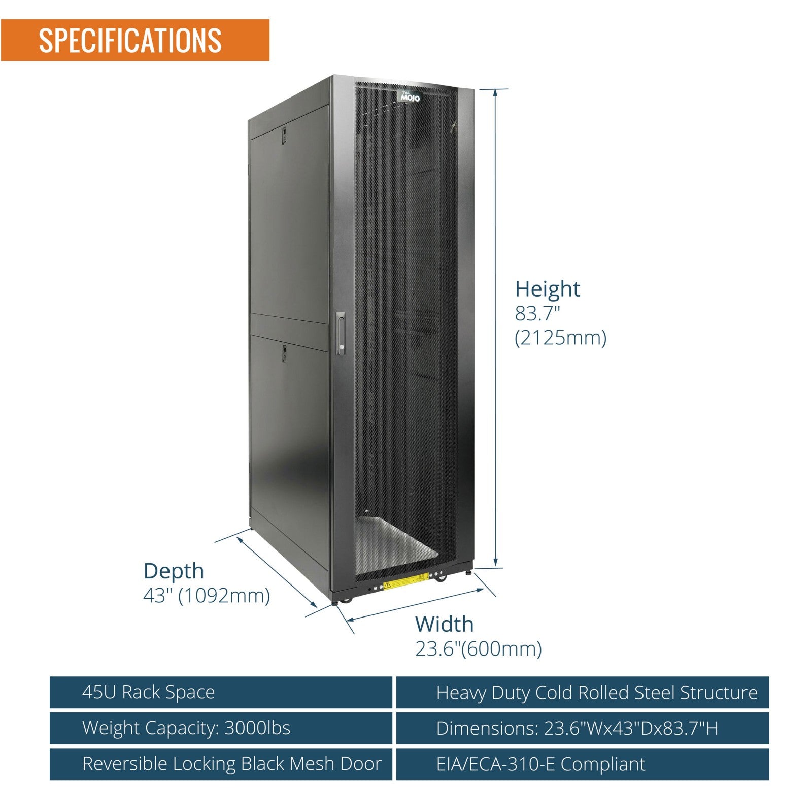 45U Server Rack Cabinet, Rugged Construction | Tecmojo