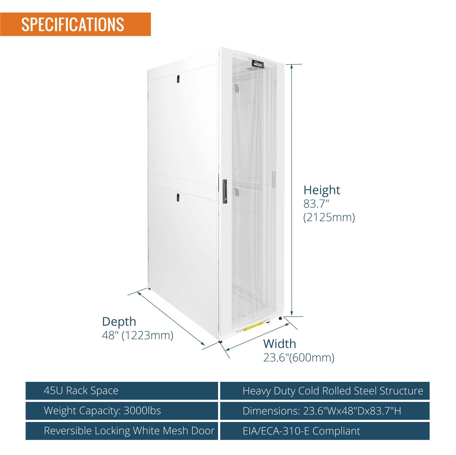45U Server Rack Cabinet, Convenient Cable Entry | Tecmojo