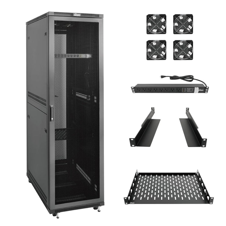 Tecmojo 42U Network Cabinet 39.4 Inch Depth Mesh Door with Casters-1800lbs Weight Capacity for Small Data Center
