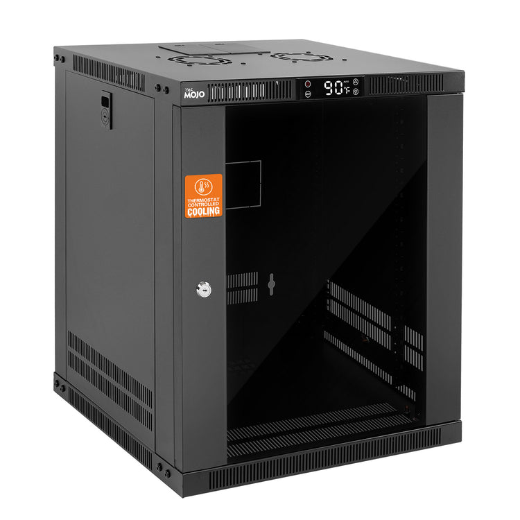 Tecmojo 12U Wall Mount Rack with Thermostat, 17.7inch Depth Enclosed Server Cabinet with 2 Cooling Fans,Lockable Door & Hardware,12U Rack for 19inch Equipments,Glass Door
