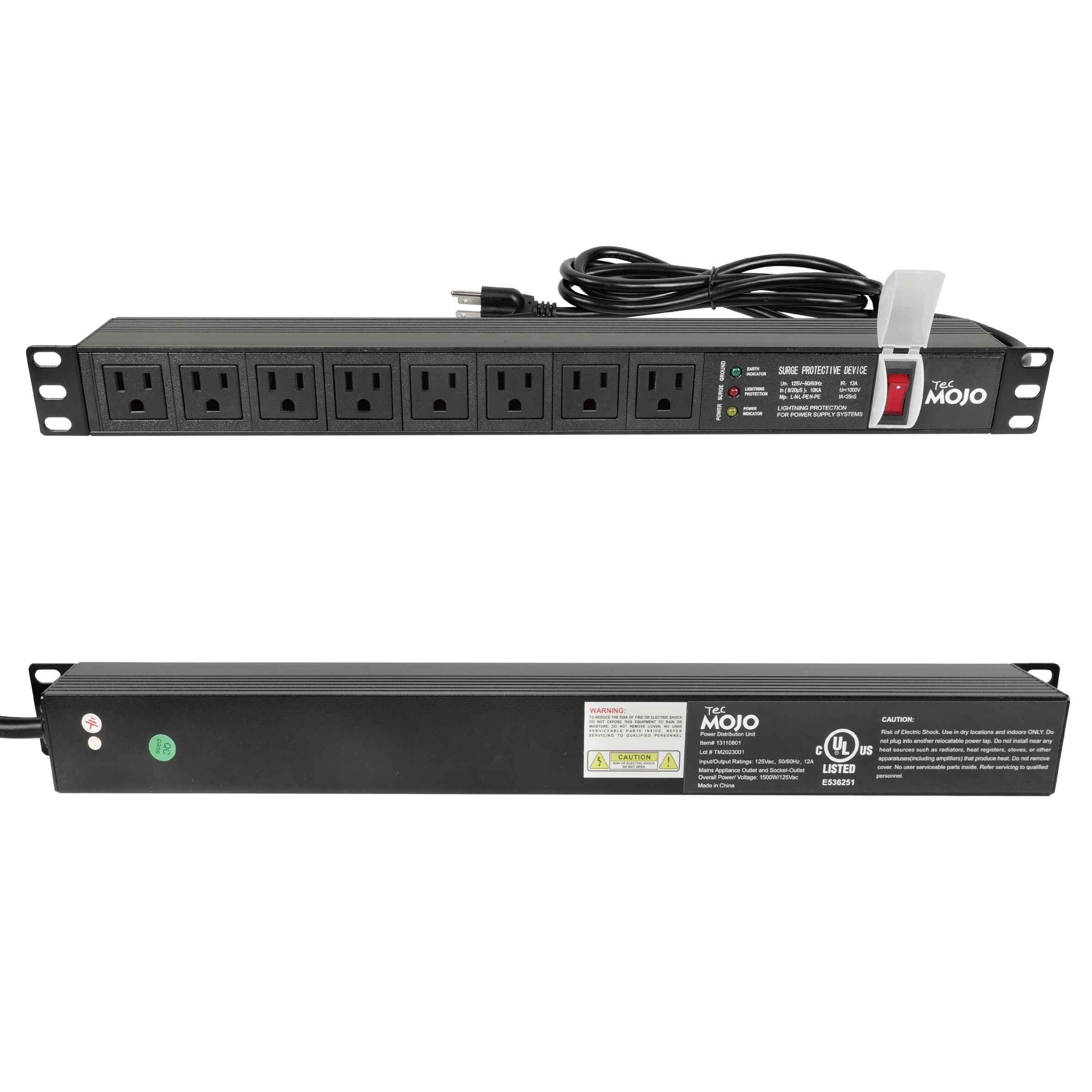 Tecmojo 1U Rack Mount 8 Outlet Power Distribution Unit With Surge Prot