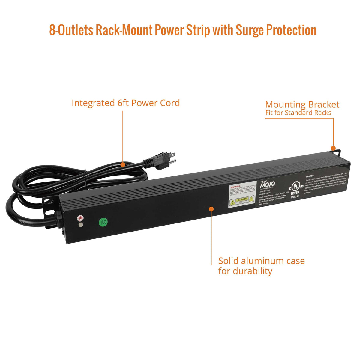 Tecmojo 1U Rack Mount 8 Outlet Power Distribution Unit With Surge Prot