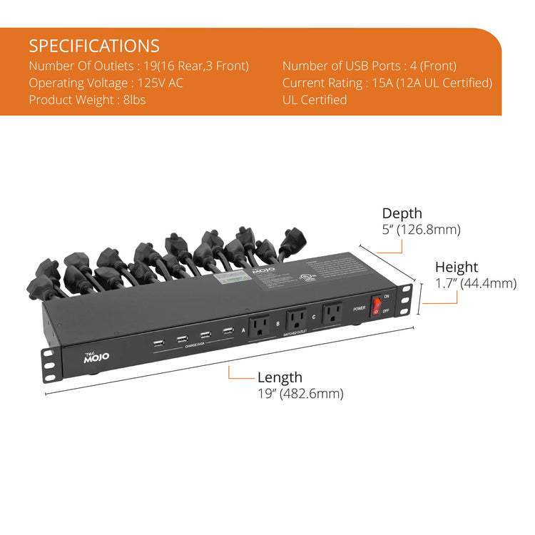 Tecmojo 1U Rack Mount 19 Outlet PDU Power Distribution Unit with Circuit Breaker