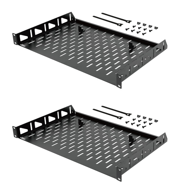 Tecmojo 1U 12 inch Depth Rack Shelf  with Anti-Slip Stops for 19 inch Equipment-110lbs Weight Capacity(2 Pack)