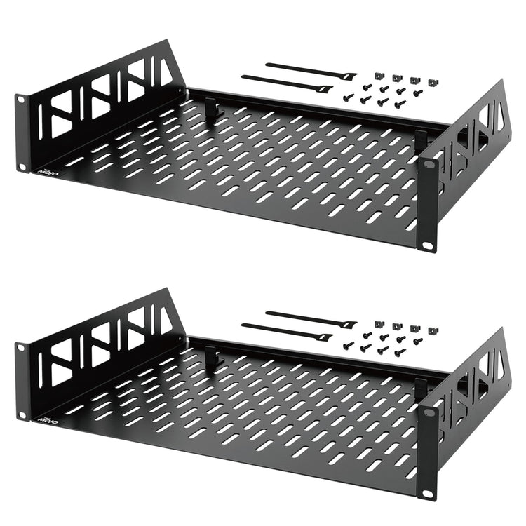 Tecmojo 2U 12 inch Depth Rack Shelf  with Anti-Slip Stops for 19 inch Equipment-110lbs Weight Capacity(2 Pack)