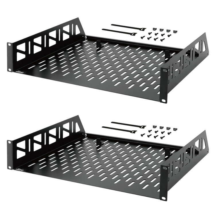 Tecmojo 2U 14 inch Depth Rack Shelf  with Anti-Slip Stops for 19 inch Equipment-110lbs Weight Capacity(2 Pack)