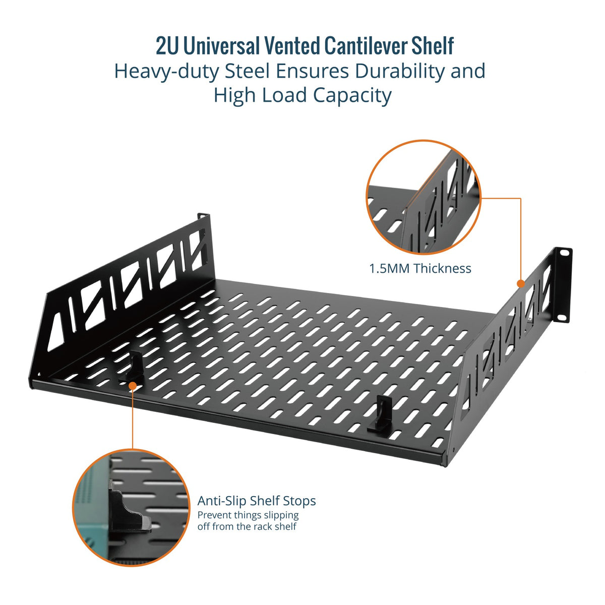 14x16 Inch Rack Tecmojo 2U 14 inch Depth Rack Shelf with Anti-Slip Stops for 19 inch E