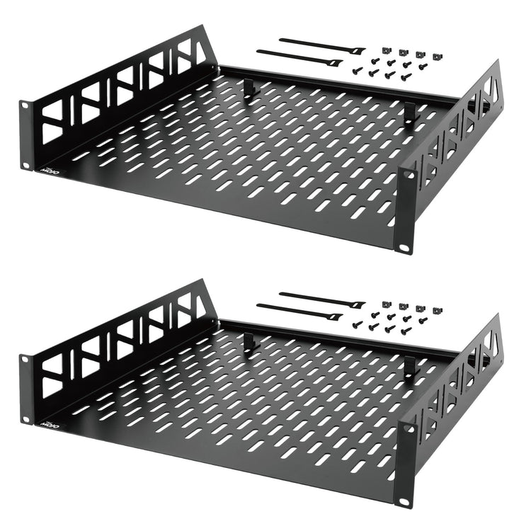 Tecmojo 2U 16 inch Depth Rack Shelf  with Anti-Slip Stops for 19 inch Equipment-110lbs Weight Capacity(2 Pack)