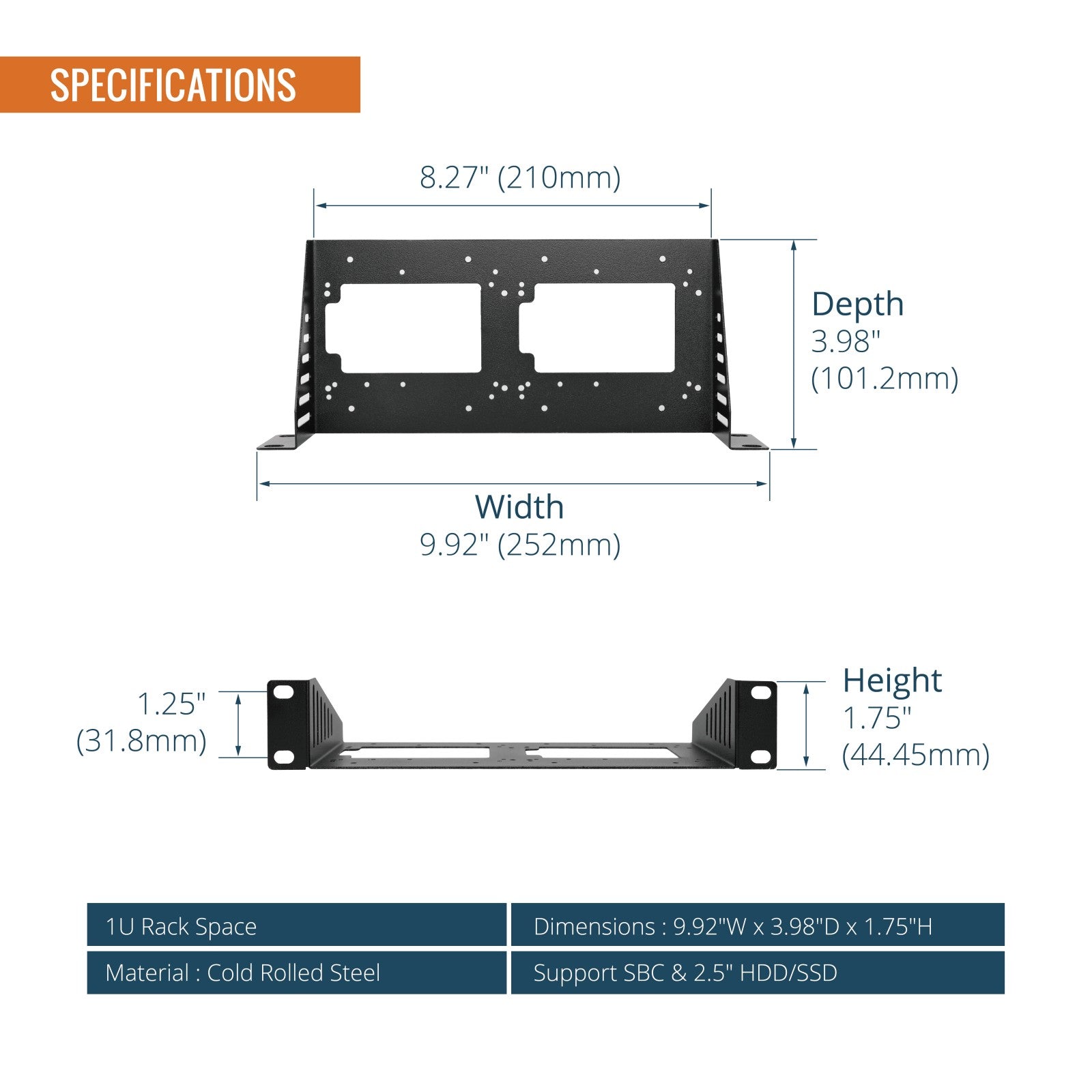 Tecmojo 1U Rack Mount SBC Shelf 3.94