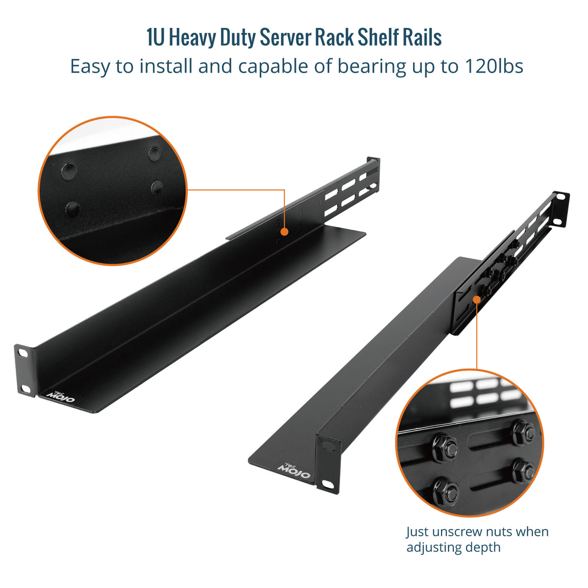 1U 4-Post Server Rack Rail Shelf Adjustable 20.9–32 Inch Half Support ...